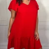 CurveWow Ruffle Tiered Mini Dress Red