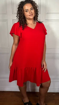 CurveWow Ruffle Tiered Mini Dress Red