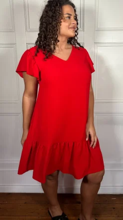 CurveWow Ruffle Tiered Mini Dress Red