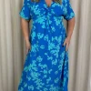 CurveWow Satin Knot Front Maxi Dress Blue Floral