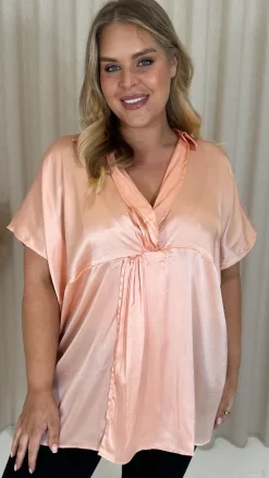 CurveWow Satin Twist Collared Top Champagne