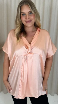 CurveWow Satin Twist Collared Top Champagne