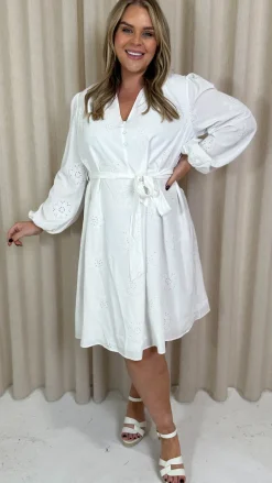 CurveWow Schiffli Embroidered Mini Dress White