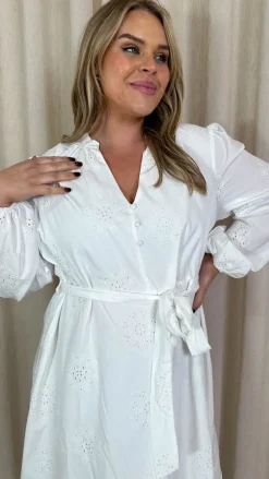 CurveWow Schiffli Embroidered Mini Dress White