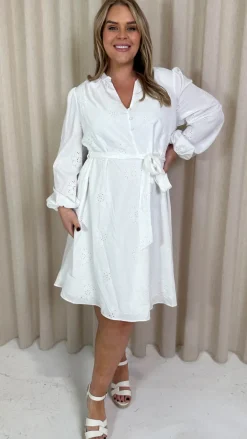 CurveWow Schiffli Embroidered Mini Dress White
