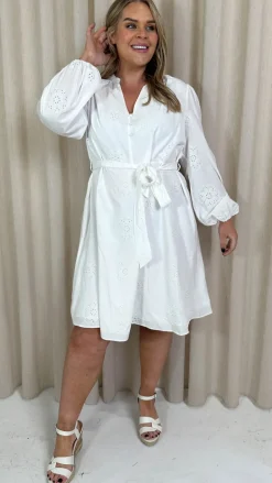 CurveWow Schiffli Embroidered Mini Dress White