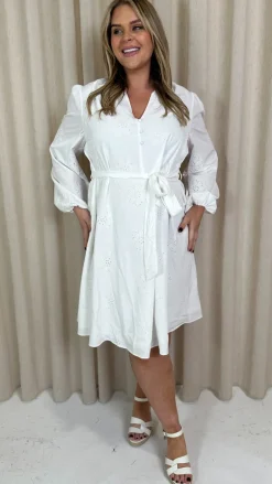 CurveWow Schiffli Embroidered Mini Dress White