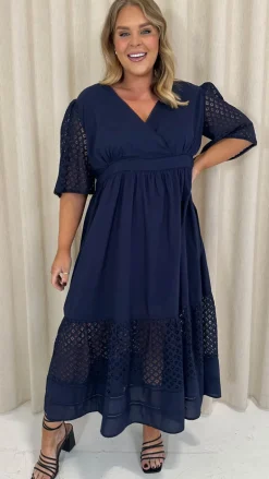 Curvewow Shiffly Panel Wrap Maxi Dress Navy
