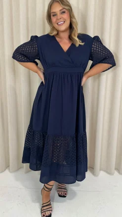 Curvewow Shiffly Panel Wrap Maxi Dress Navy
