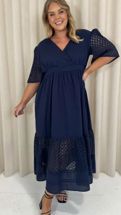 Curvewow Shiffly Panel Wrap Maxi Dress Navy