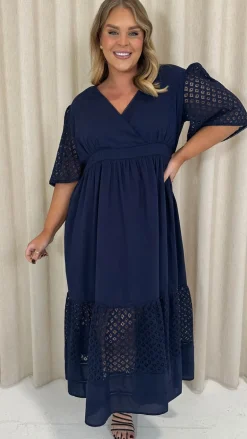 Curvewow Shiffly Panel Wrap Maxi Dress Navy