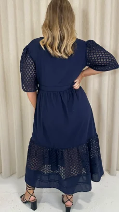 Curvewow Shiffly Panel Wrap Maxi Dress Navy