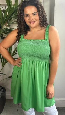 CurveWow Shirred Cami Top Green