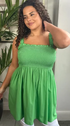 CurveWow Shirred Cami Top Green