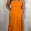 CurveWow Shirred Maxi Dress Orange