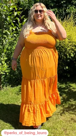 CurveWow Shirred Maxi Dress Orange