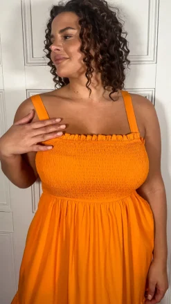 CurveWow Shirred Maxi Dress Orange