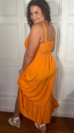 CurveWow Shirred Maxi Dress Orange