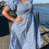 CurveWow Shirred Midi Dress Blue Multi Floral
