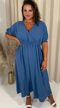 CurveWow Shirred Waist Cuff Midaxi Dress