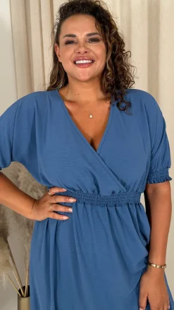 CurveWow Shirred Waist Cuff Midaxi Dress