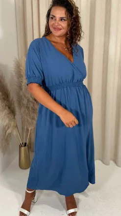 CurveWow Shirred Waist Cuff Midaxi Dress