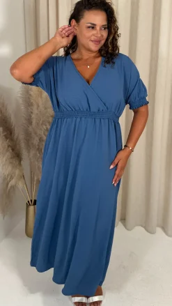 CurveWow Shirred Waist Cuff Midaxi Dress