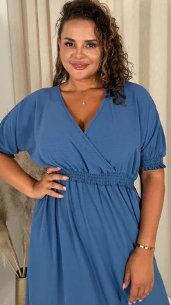 CurveWow Shirred Waist Cuff Midaxi Dress