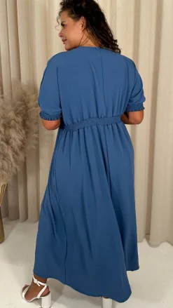 CurveWow Shirred Waist Cuff Midaxi Dress