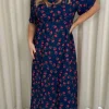 CurveWow Short Sleeve Maxi Tea Dress Navy Floral