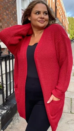CurveWow Slouch Pocket Knitted Cardigan Pomegranate