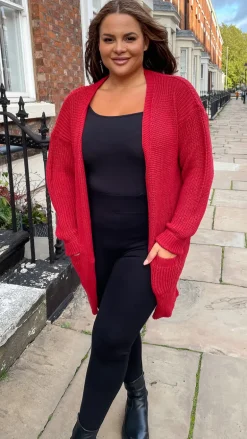 CurveWow Slouch Pocket Knitted Cardigan Pomegranate