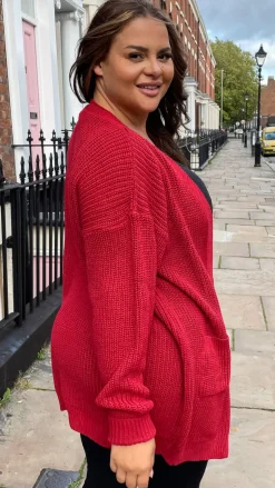 CurveWow Slouch Pocket Knitted Cardigan Pomegranate