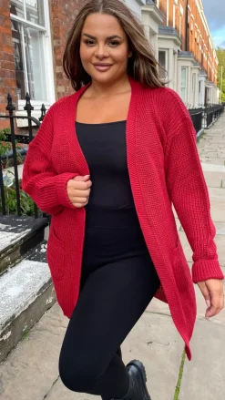 CurveWow Slouch Pocket Knitted Cardigan Pomegranate