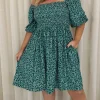 CurveWow Smock Dress Green Disty Floral