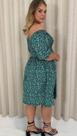 CurveWow Smock Dress Green Disty Floral