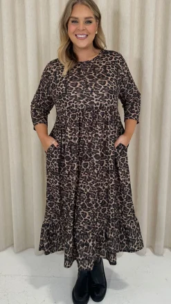 CurveWow Smock Dress With Pockets Leopard