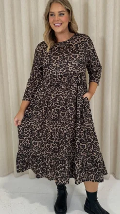 CurveWow Smock Dress With Pockets Leopard