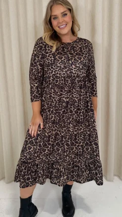 CurveWow Smock Dress With Pockets Leopard
