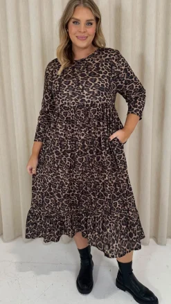 CurveWow Smock Dress With Pockets Leopard