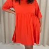 CurveWow Smock Mini Dress Red/Orange