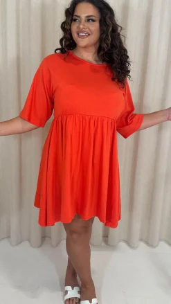 CurveWow Smock Mini Dress Red/Orange