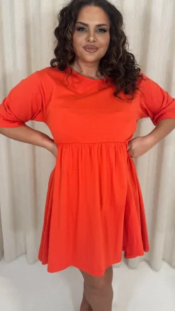 CurveWow Smock Mini Dress Red/Orange