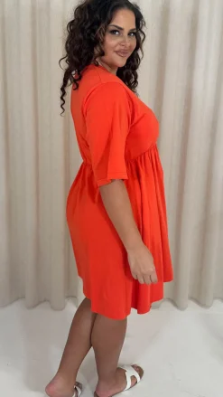 CurveWow Smock Mini Dress Red/Orange