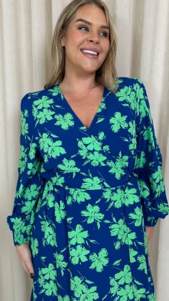 CurveWow Splice Wrap Midi Dress Blue