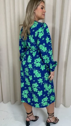 CurveWow Splice Wrap Midi Dress Blue