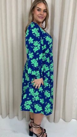 CurveWow Splice Wrap Midi Dress Blue