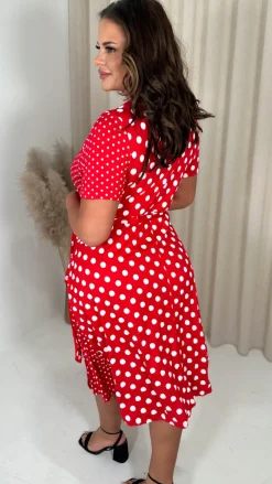 CurveWow Spliced Wrap Dress Red Polka Dot