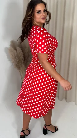 CurveWow Spliced Wrap Dress Red Polka Dot