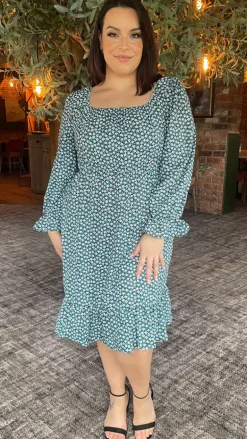 CurveWow Square Neck Dress Ditsy Print
